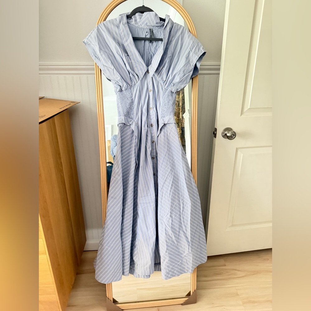 Anthropologie Light Blue Striped Button-Front Maxi Dress SZ: XS